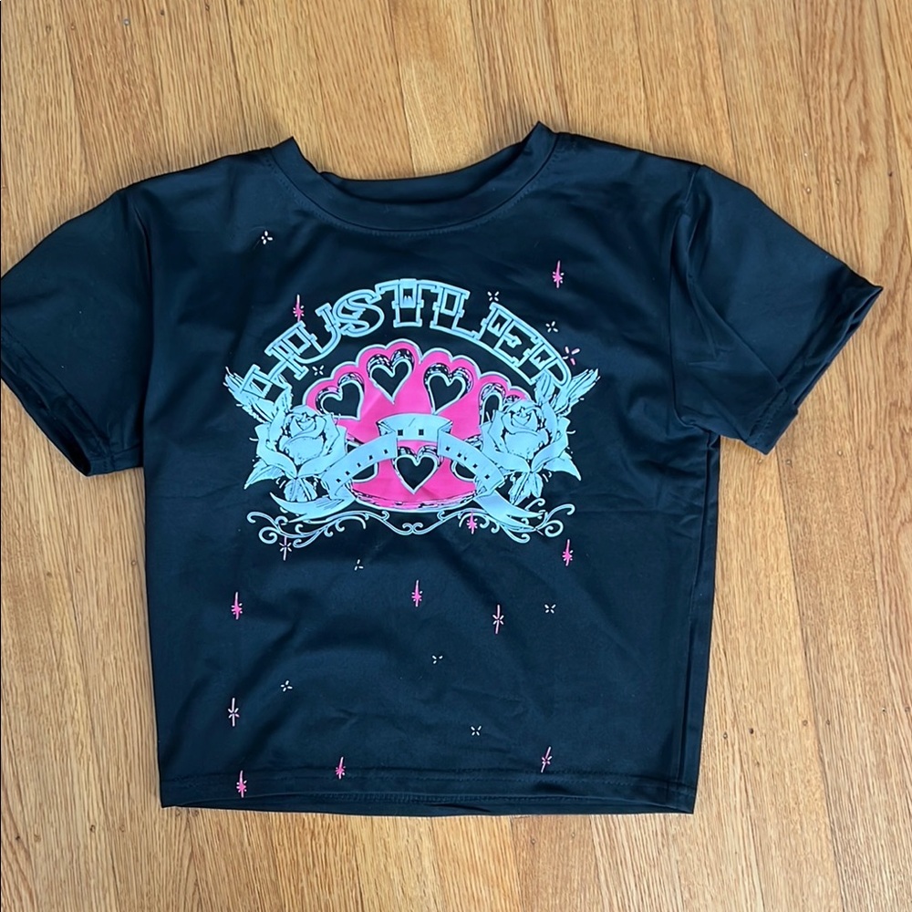 Black Tee with Pink and White Graphic